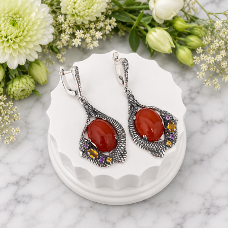 Серебряные серьги Ящерка